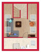 Hellgelbes Mehrfamilienhaus mit Terrasse und Garten