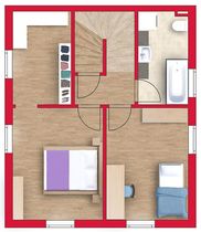 Hellgelbes Mehrfamilienhaus mit Terrasse und Garten