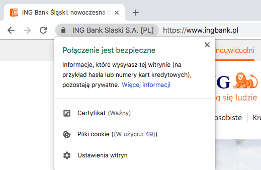 Certyfikat SSL Certyfikat SSL na stronie banku