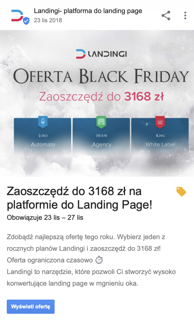 Czarny Piatek oferta Landingi Black Friday Oferta Google