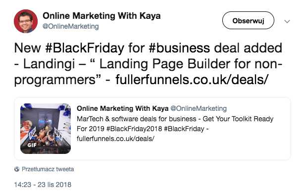 Online-marketing-with-Kaya Landingi offer shared on twitter