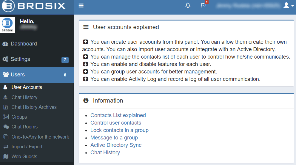 Brosix's account management tool Easily expand and reconfigure your remote web development team