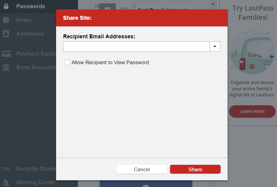 Manage shared accounts Safely share your passwords