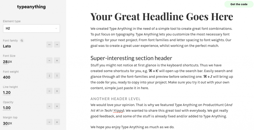 Typography sandbox Play with font styles, sizes and more!