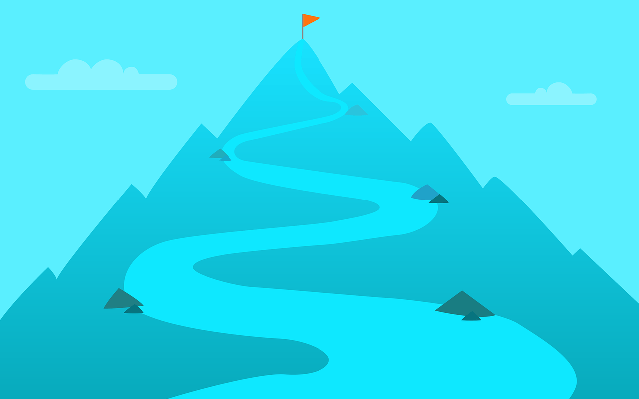 goal and stops a mountain with few stops and a goal at the top