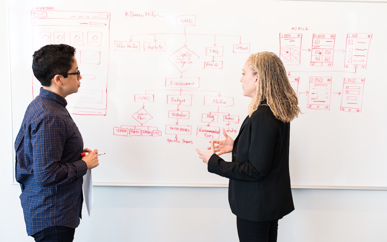 user segmentation woman and man in front of planning board