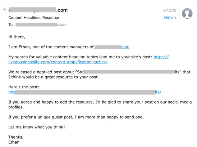 Email example Resource adding request