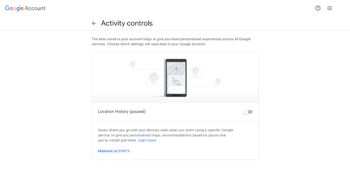 location history Activity controls: location history (paused)