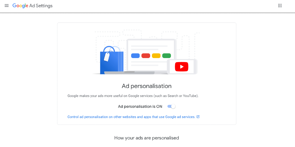 ad personalisation Ad personalisation is ON