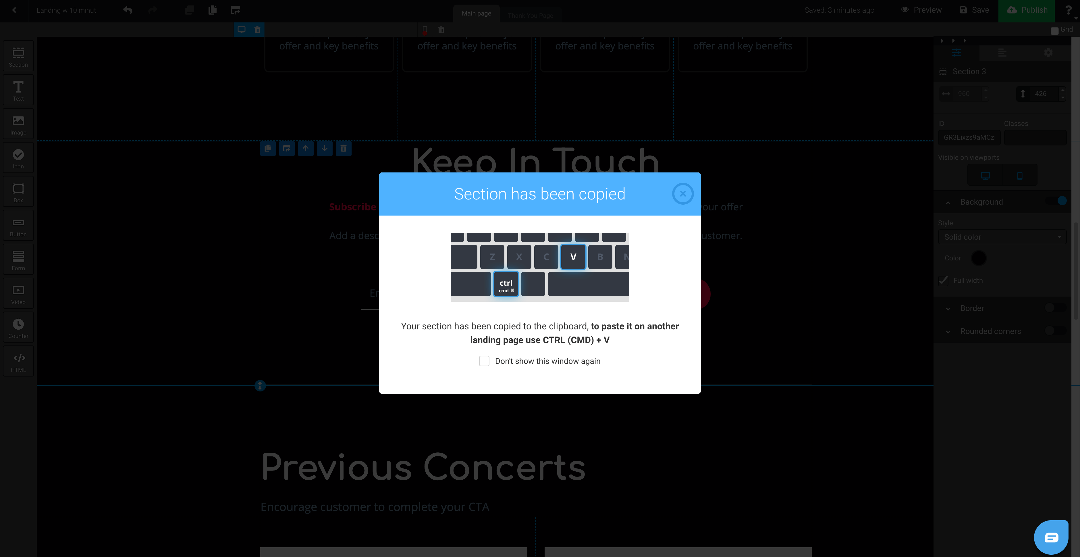 section copy Copying and pasting whole sections to other landing pages? Check.