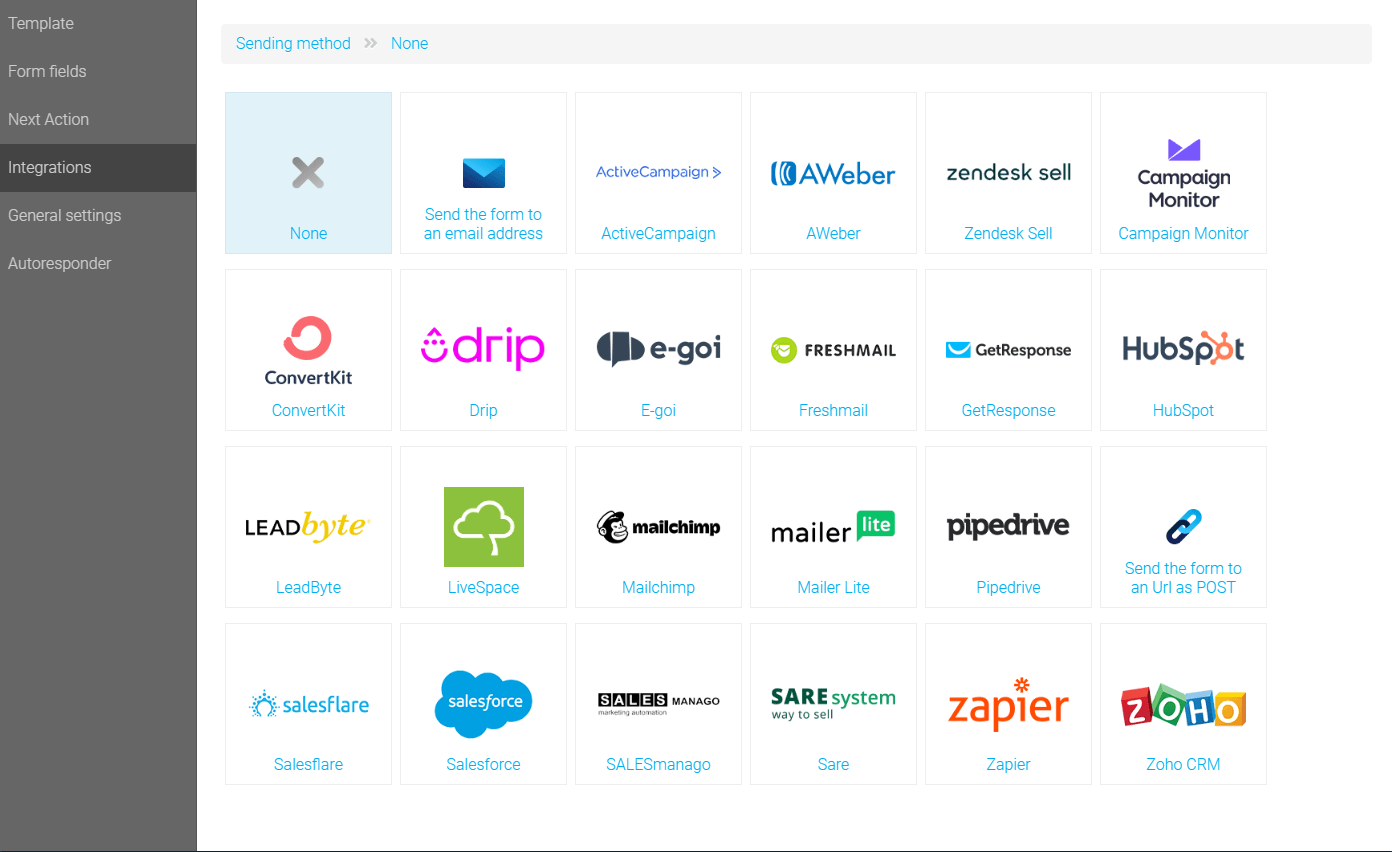 CRM List The integrations list of the Landingi editor features software listed above and more