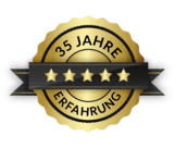 Goldenes Siegel mit dem Text: 35 Jahre Erfahrung