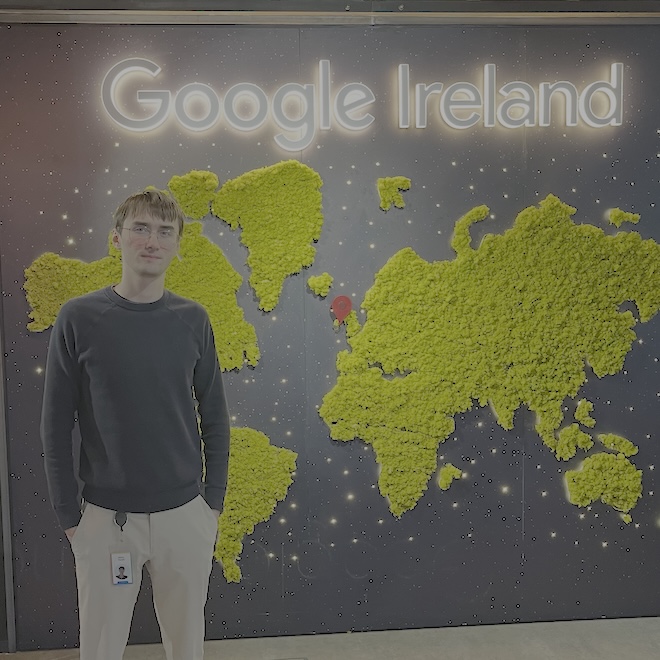 salesblue founder nikita koush standing in front of google ireland sign
