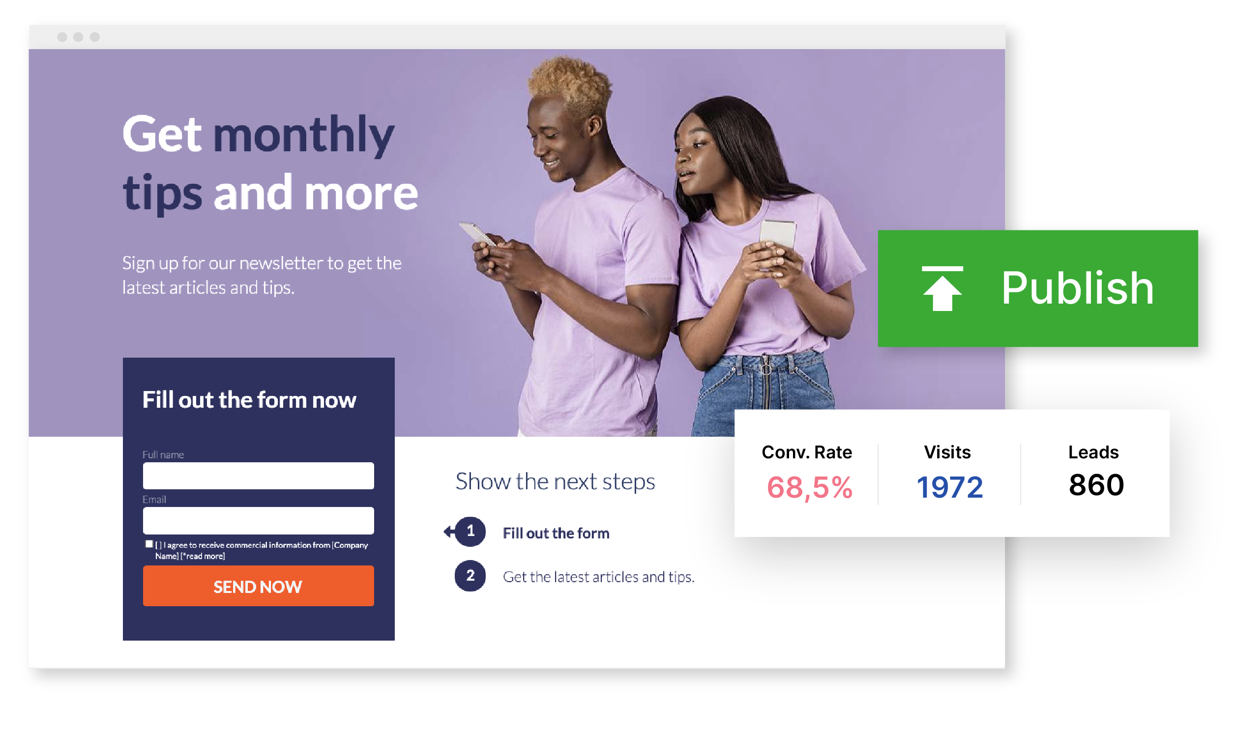Przykład opublikowanego landing page'a