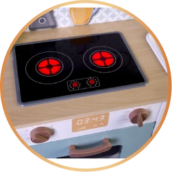 Okrągła grafika przedstawiająca zbliżenie na podświetlaną płytę kuchenną