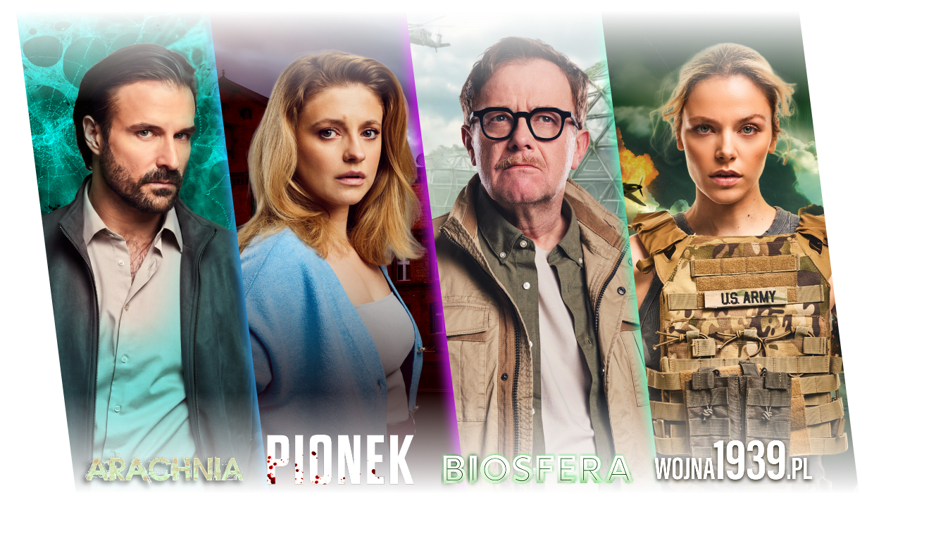 Grafika przedstawiająca  bohater&oacute;w audiobook&oacute;w "Wojna 1939: "Skażona Krew" "tatry" "Foliarze"