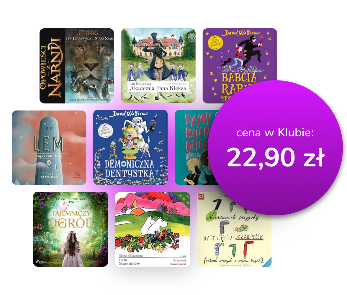 Okładki dostępnych audiobooków z nałożoną na nie ceną 22,99 zł
