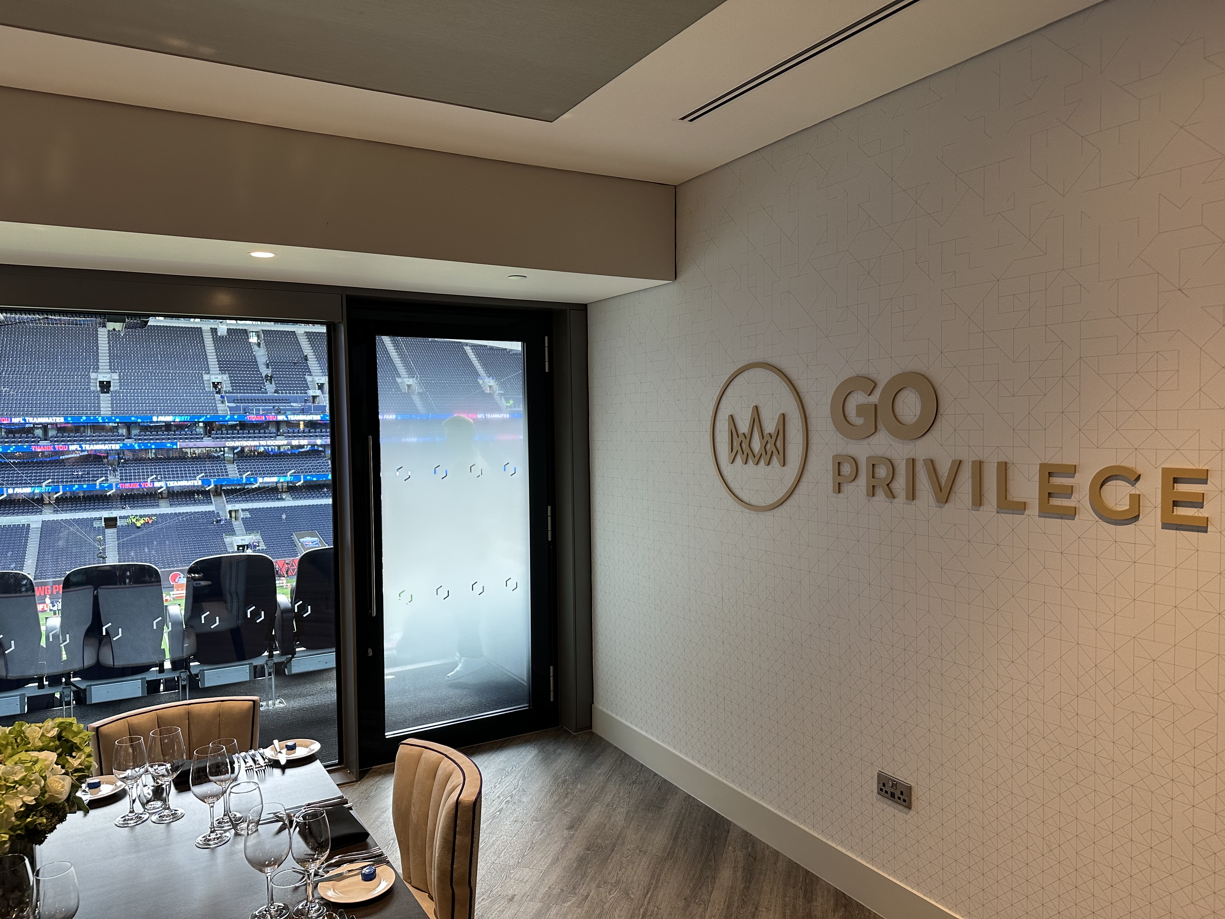 The Go Privilege suite at Tottenham Hotspur Stadium, overlooking the pitch