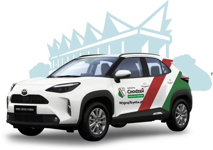 Toyota Yaris Cross Clean w kolorach Legiii w tle grafka stadionu