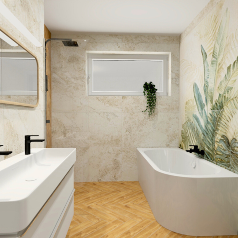 Nowoczesne projekty łazienek Kraków Łazienka z tropikalnym akcentem