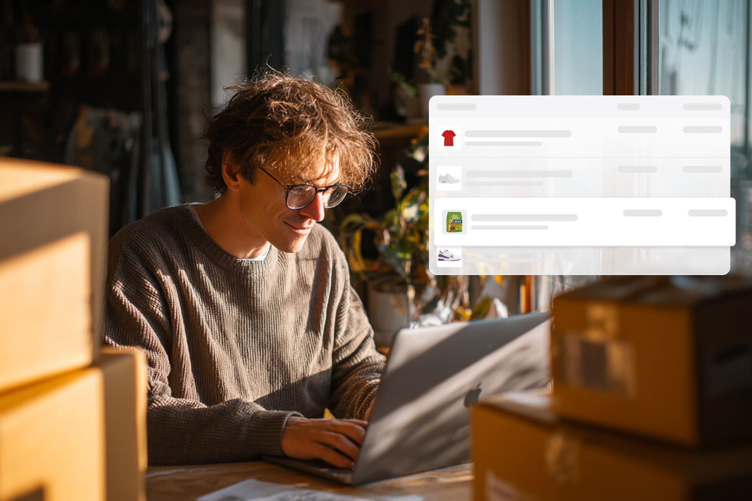 Mann scrollt gespannt durch eine Produktliste.