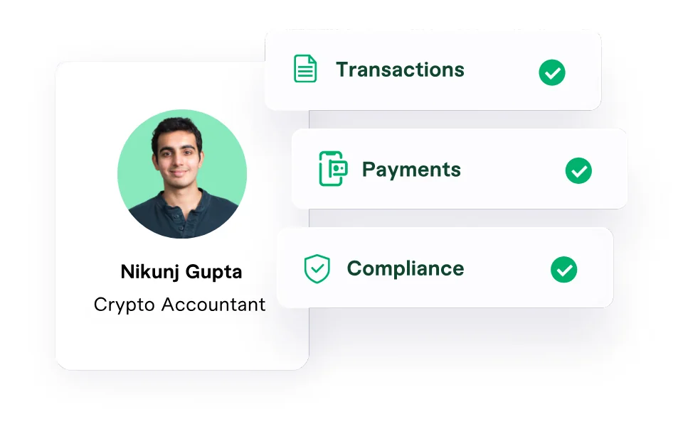 Crypto accountant profile with verified transactions, payments, and compliance
