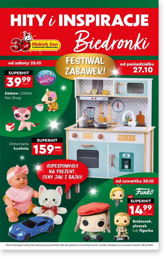 Strona okładka katalogu z zabawkami, w kolorze zielonym.