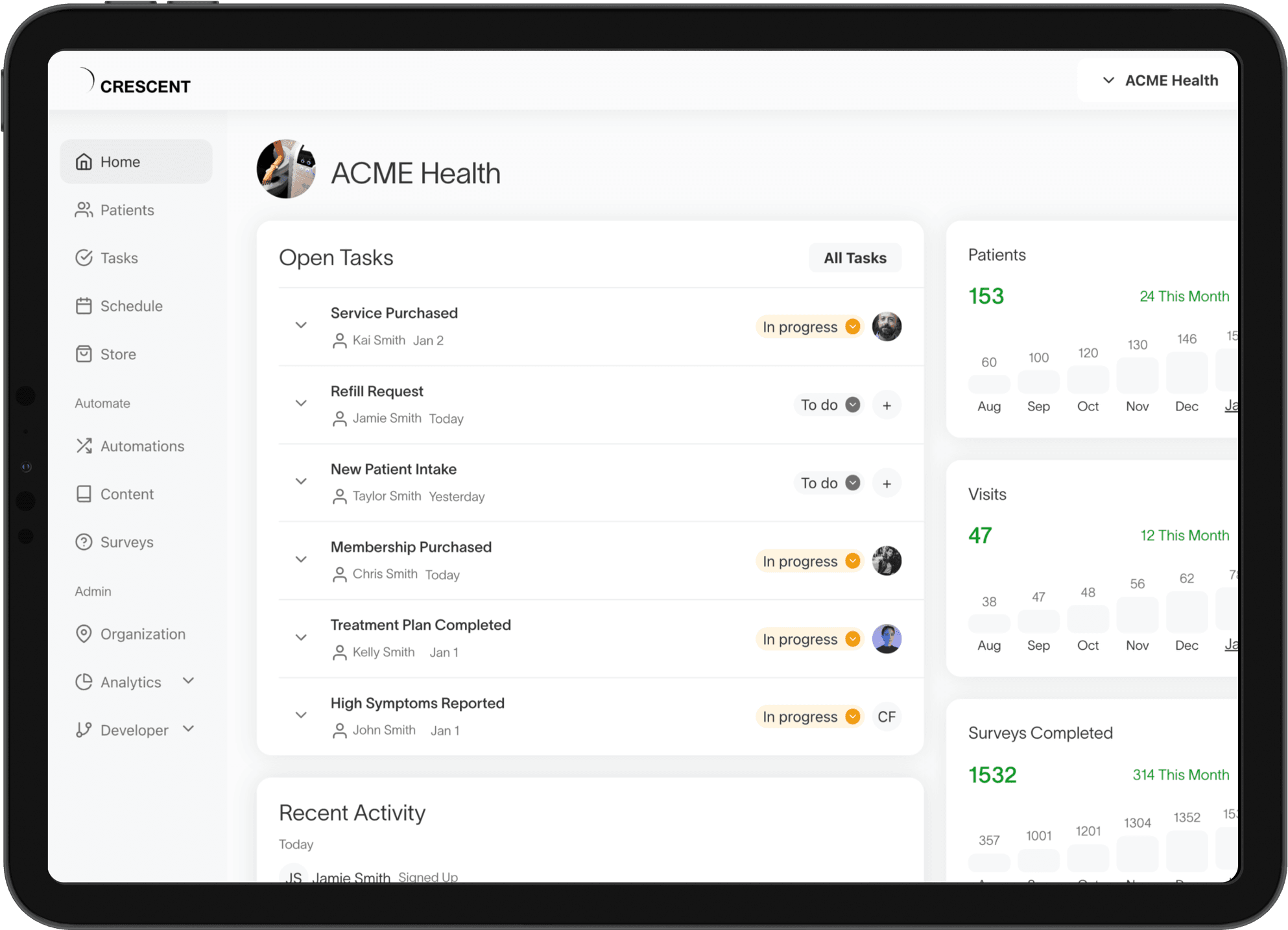 A mockup of the crescent app