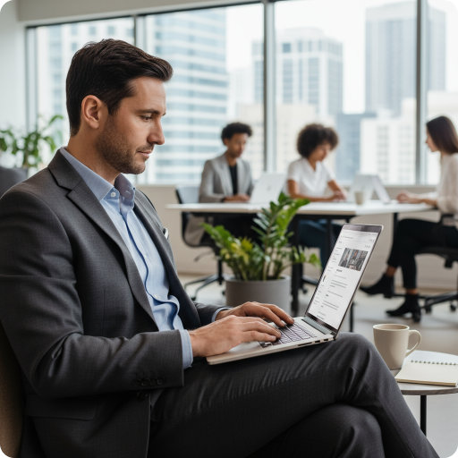 A person sitting in office and browsing