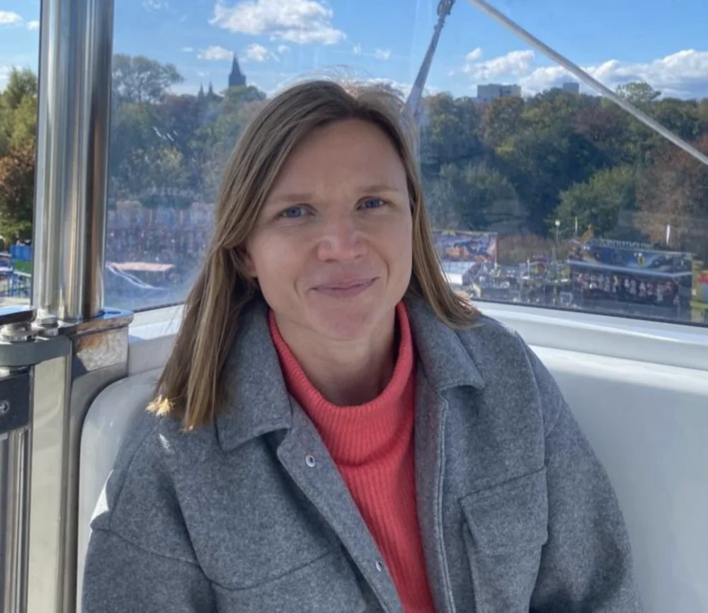 Halyna smiling into the camera