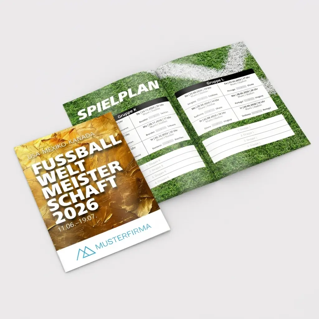 WM-Spielplan 2026 Motiv Pokalgold &ndash; Elegantes Werbegeschenk f&uuml;r Firmen.