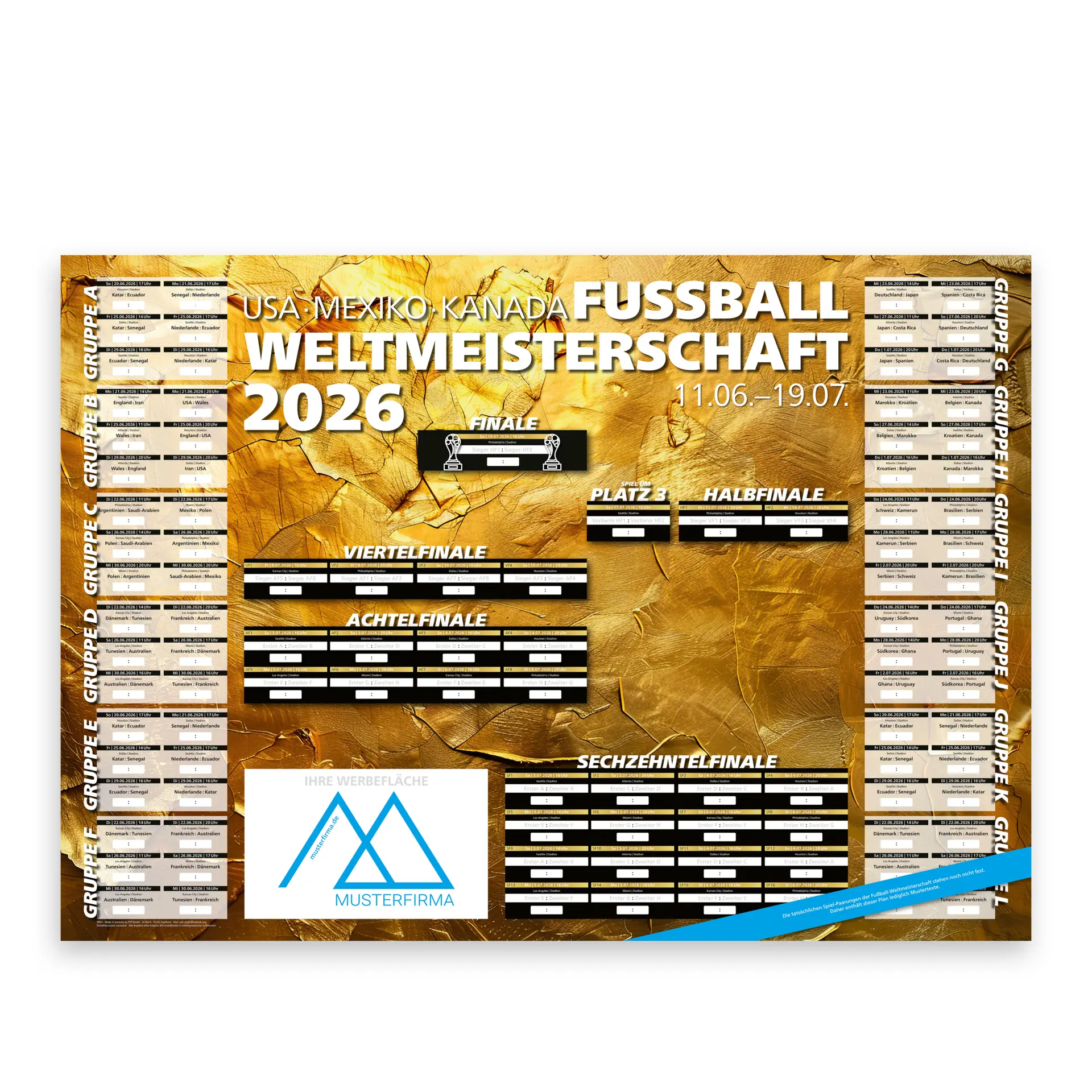 WM-Wandplaner 2026 DIN A1 Poster Spielplan f&uuml;r das B&uuml;ro