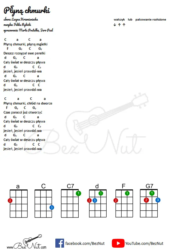 Płyną chmurki na ukulele - opracowanie