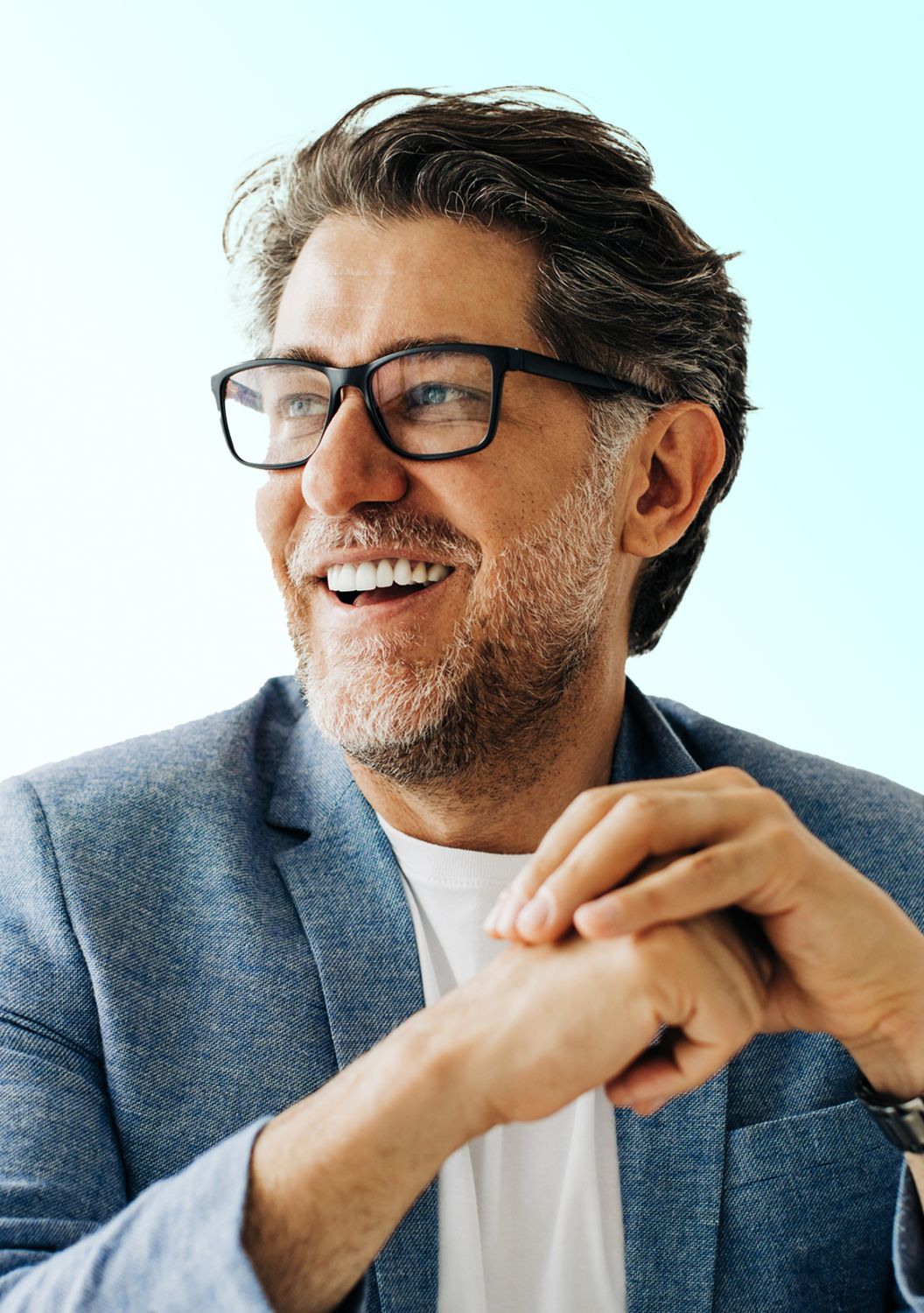 dental stock photo smiling man with glasses