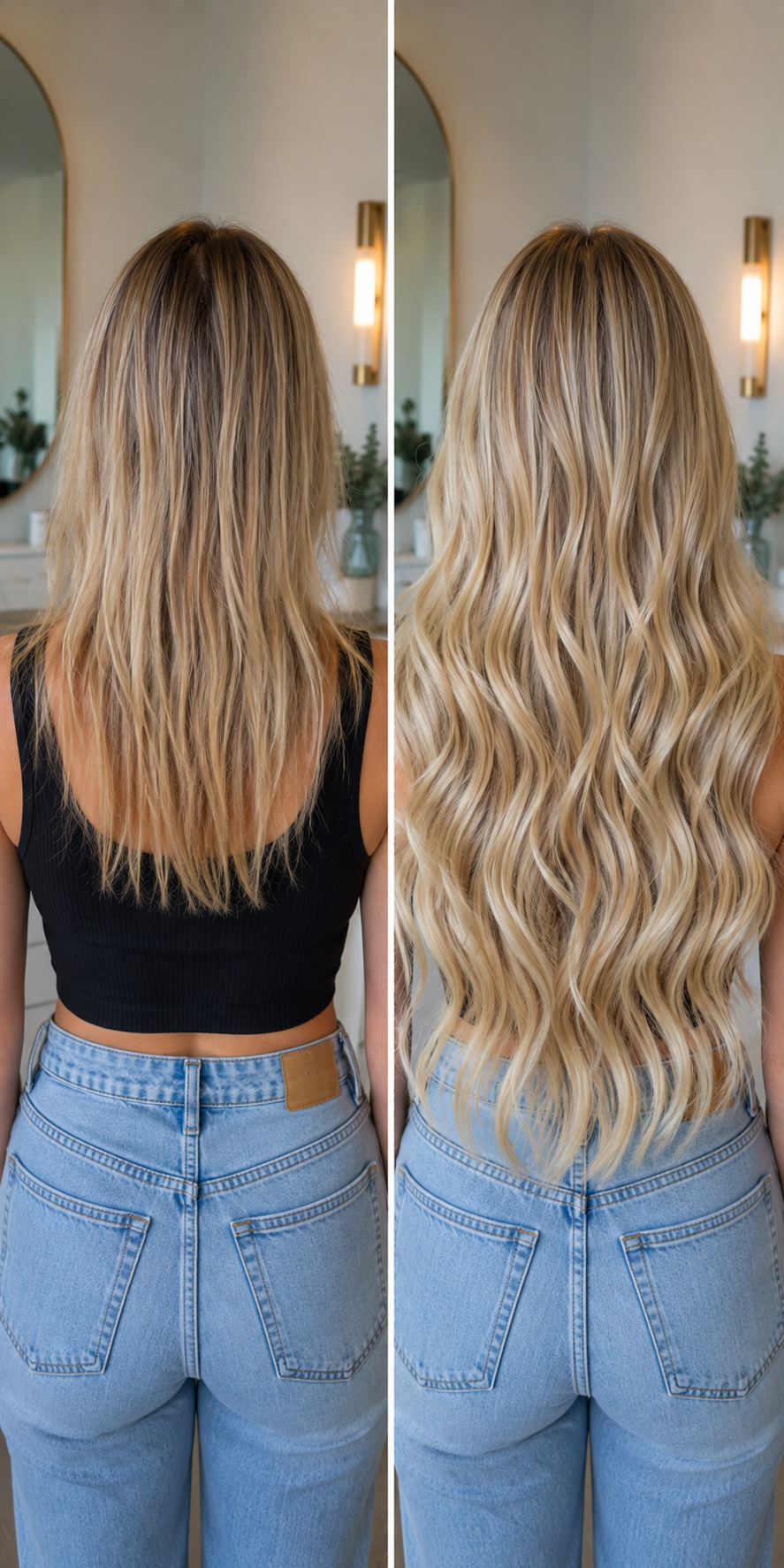 Natural-looking Bell Arte hair extension result styled in studio