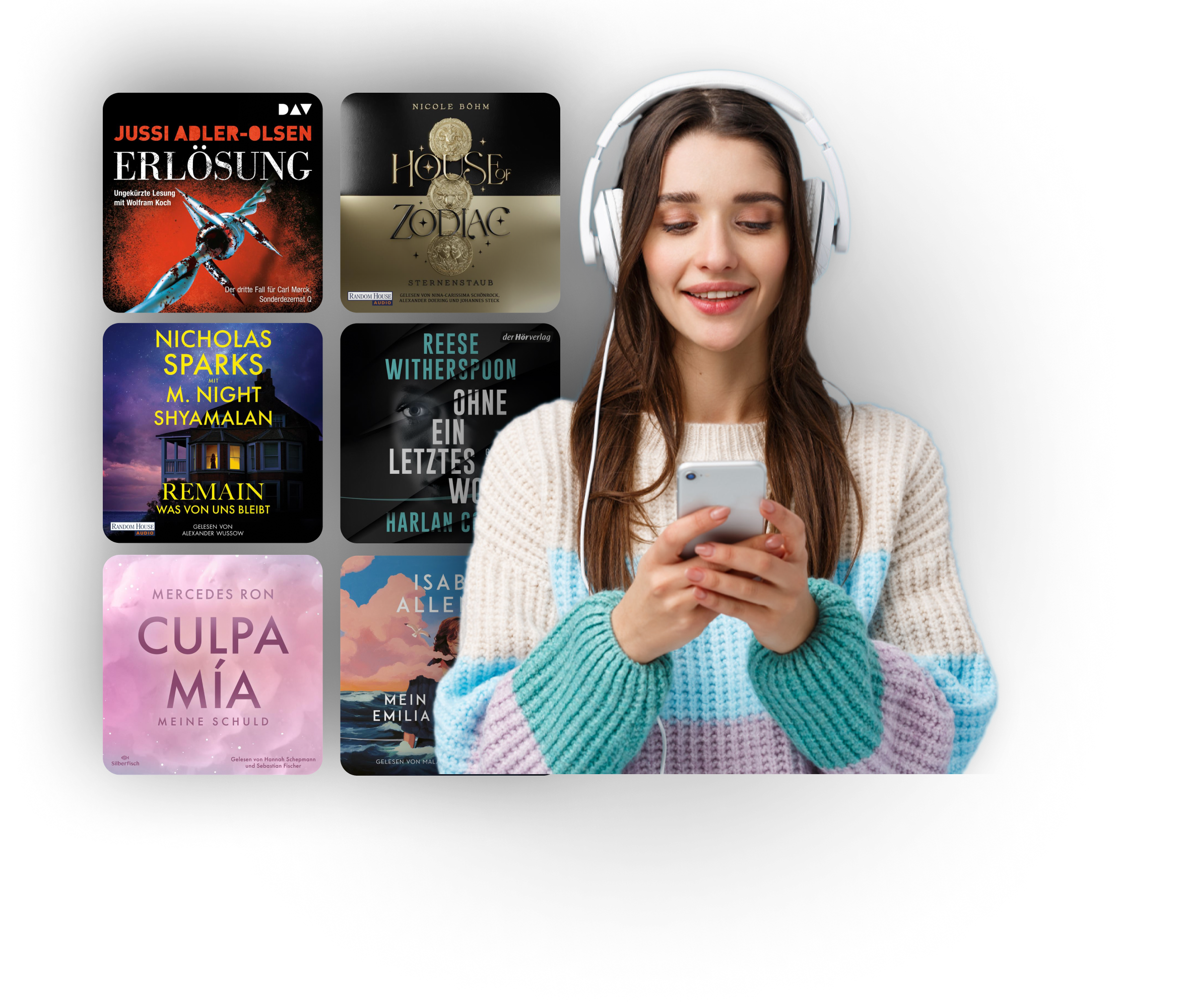 Cover der verf&uuml;gbaren H&ouml;rb&uuml;cher auf dem dritten Foto