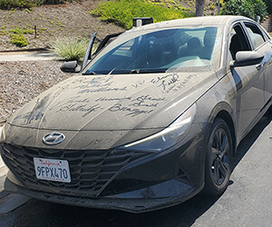 Dirty dusty car exterior before car detailing Oceanside treatment