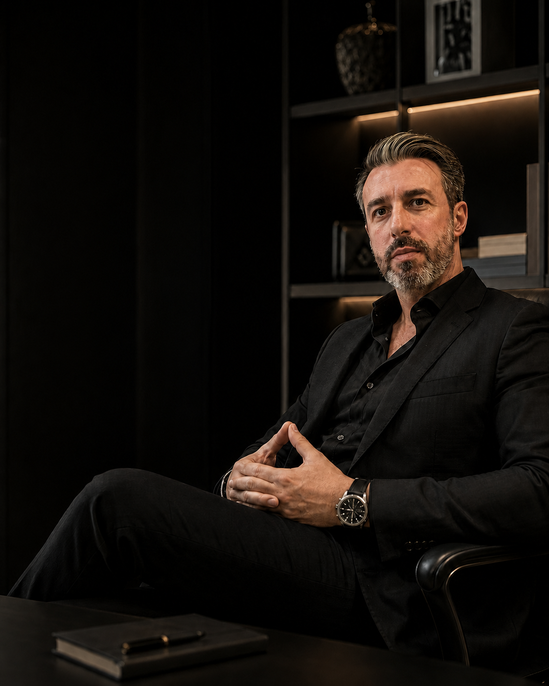 Retrato de um empresário de fato, em postura confiante, representando o orador da masterclass