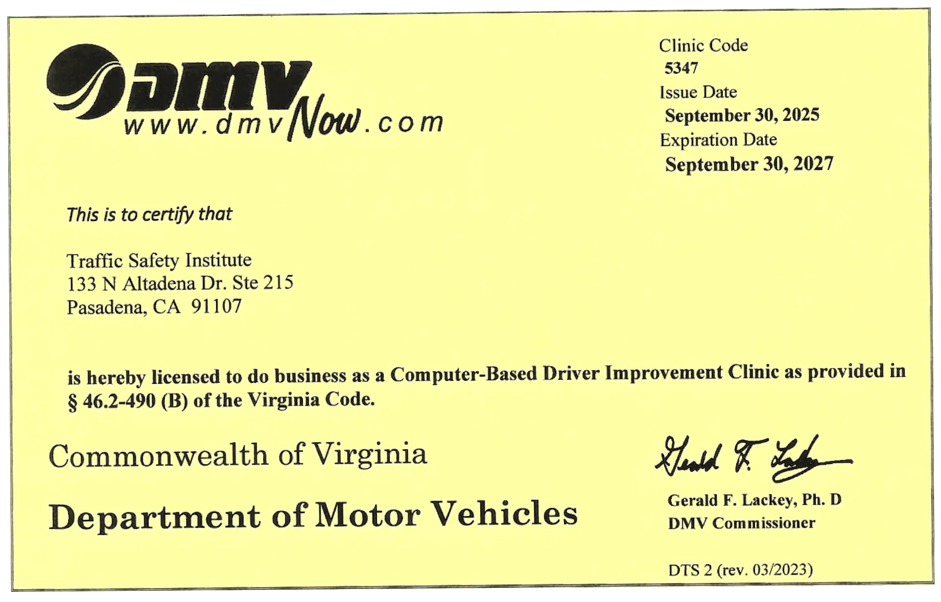 VA DMV License #5347