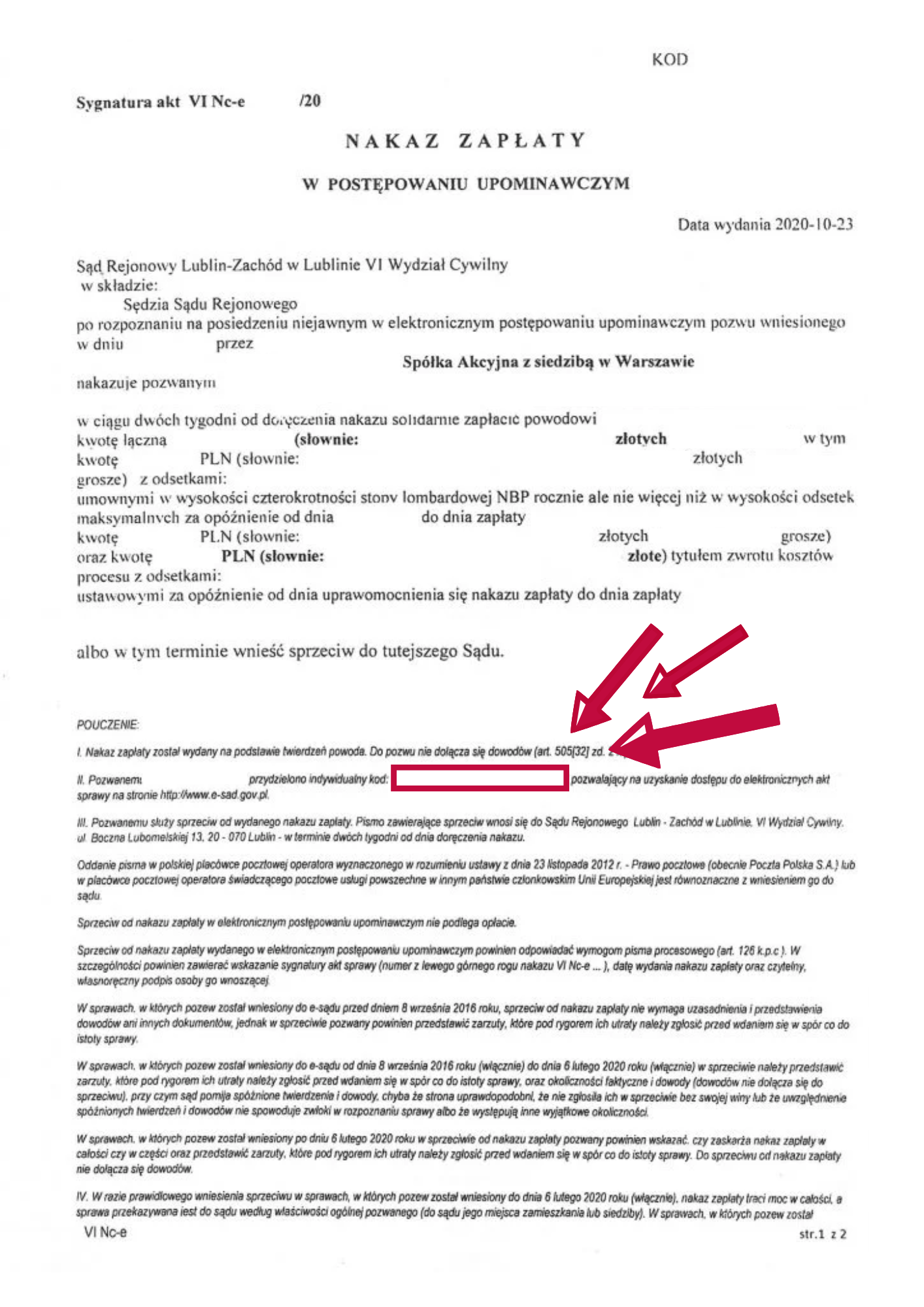 Nakaz zapłaty Sprzeciw od nakazu zapłaty