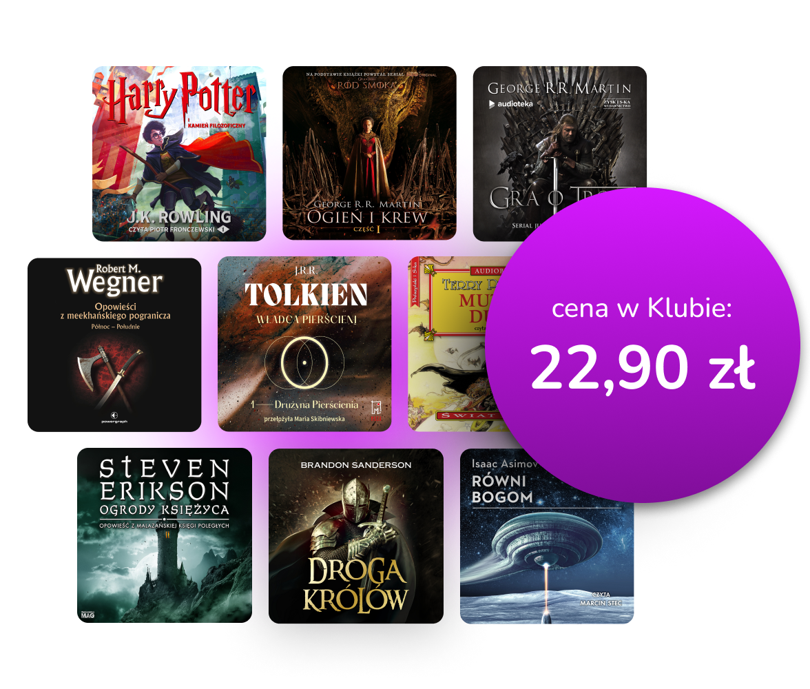 Okładki dostępnych audiobooków z nałożoną na nie ceną 22,99 zł