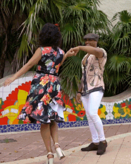 3 slide gif video highlighting Cuba, including people dancing, a classic car driving, and a palm tree on the beach.