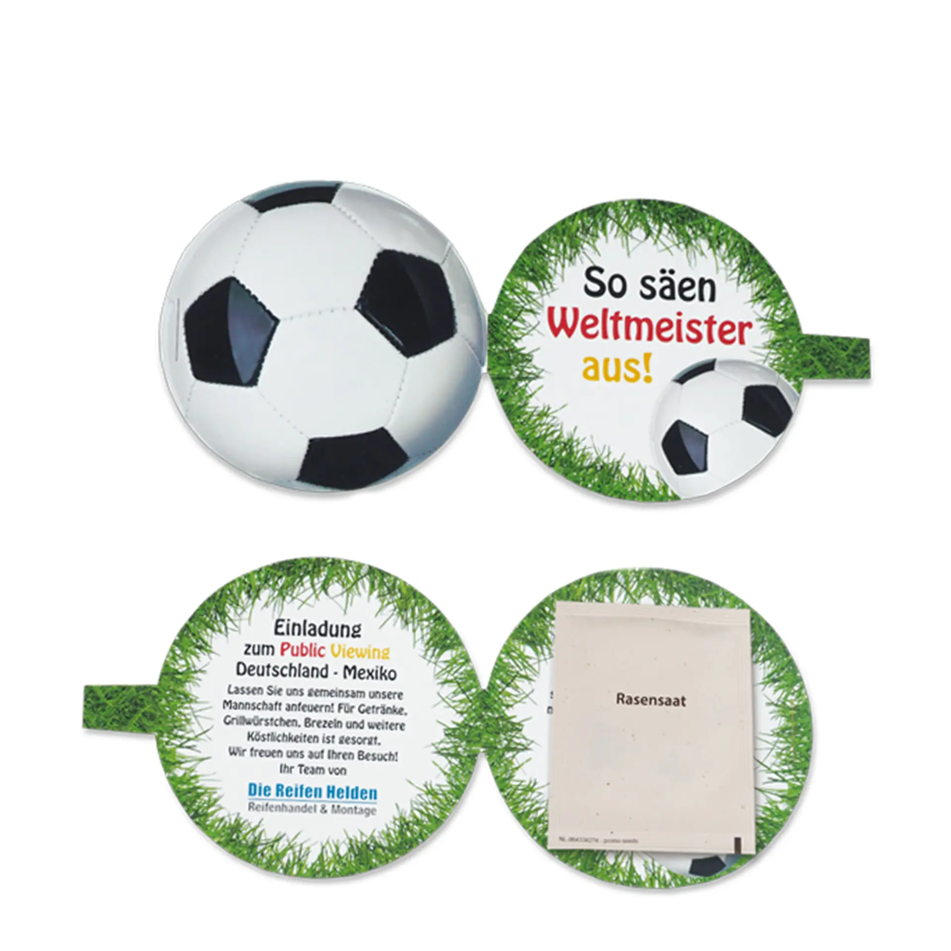Fu&szlig;ball-Samenkarte Rasensaat nachhaltiges Werbegeschenk