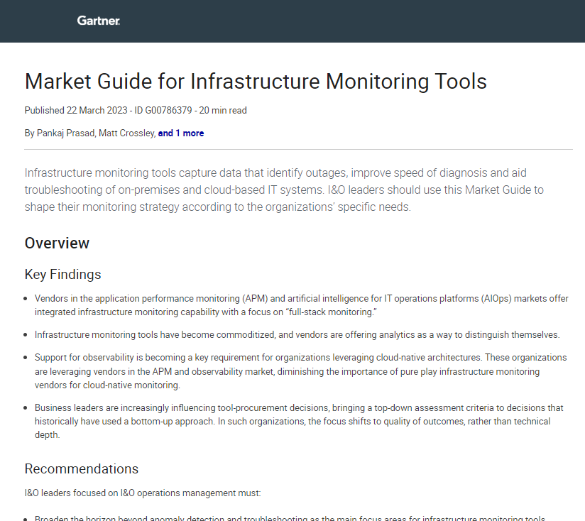 2023 Gartner Market Guide For Infrastructure Monitoring Tools