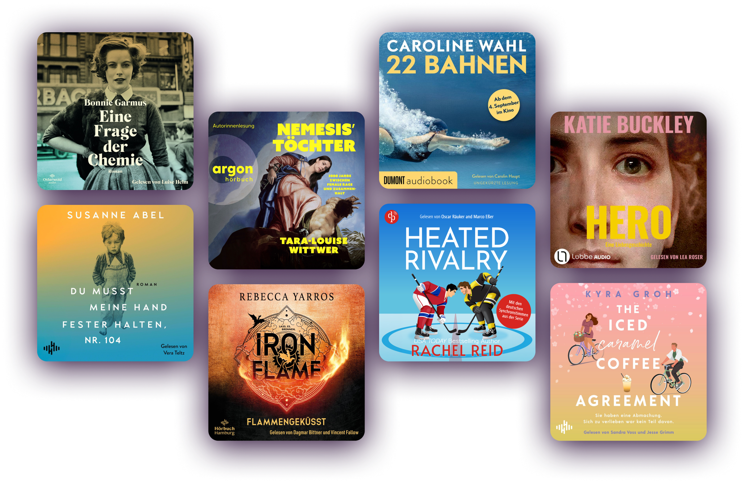 Acht verschiedene H&ouml;rbuchcovers