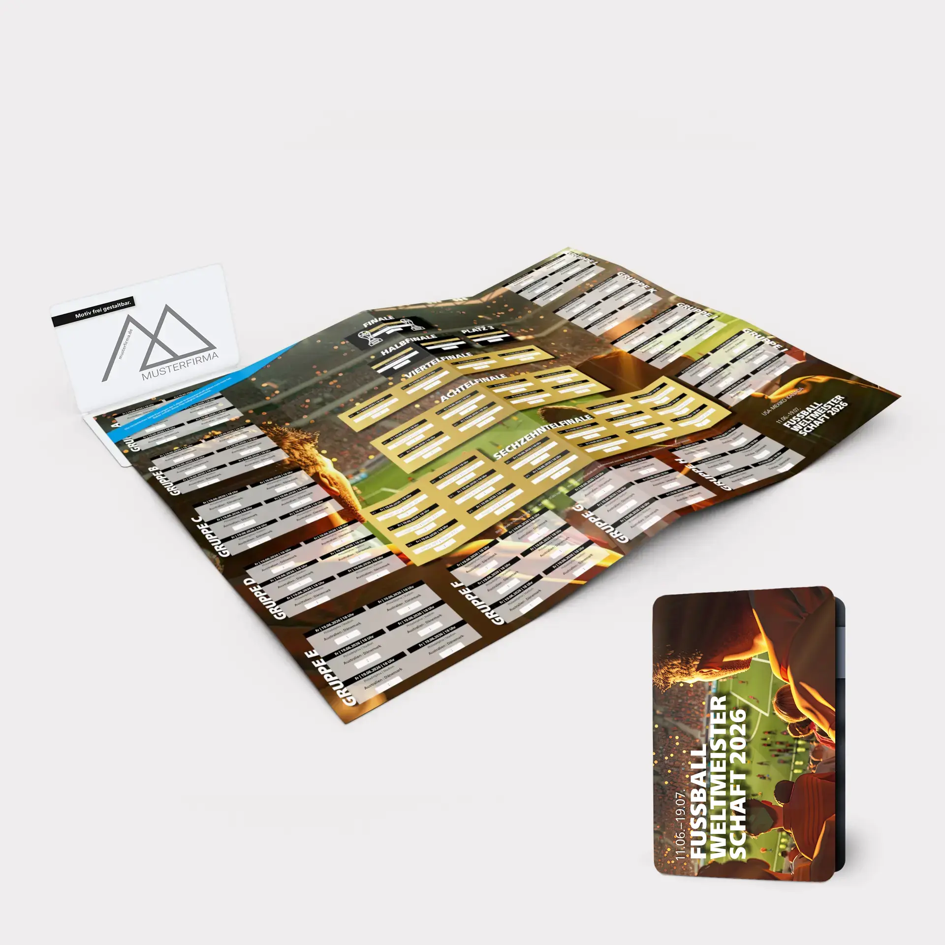 Pocket Spielplan 2026 Stadion-Motiv &ndash; Emotionales Give-away f&uuml;r Kundenaktionen zur Weltmeisterschaft.