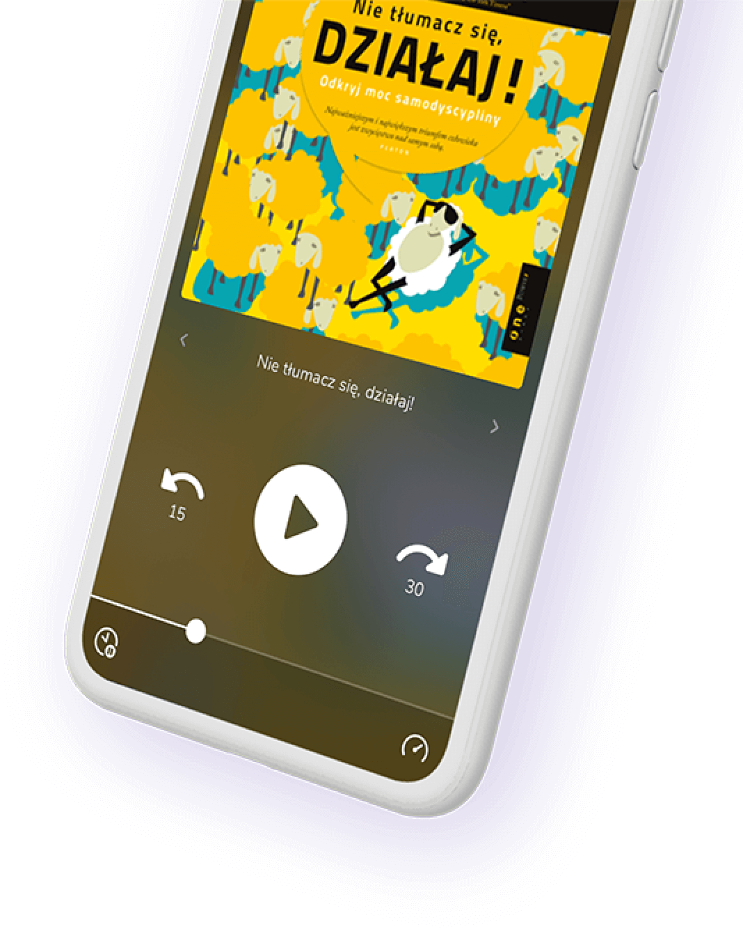 Zdjęcie aplikacji mobilnej z widokiem odsłuchiwanym audiobookiem