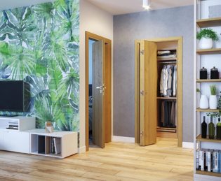 Drzwi łamane Praktyczne rozwiązanie do garderoby, spiżarni lub pomieszczeń pomocniczych.