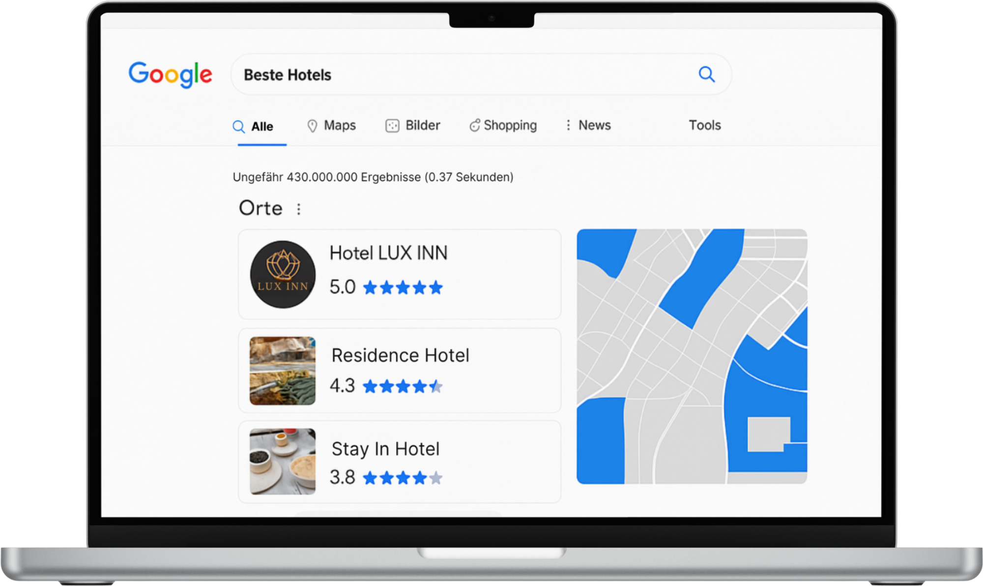 Beispielhafte Darstellung eines Google Business Profils innerhalb von Google Maps.