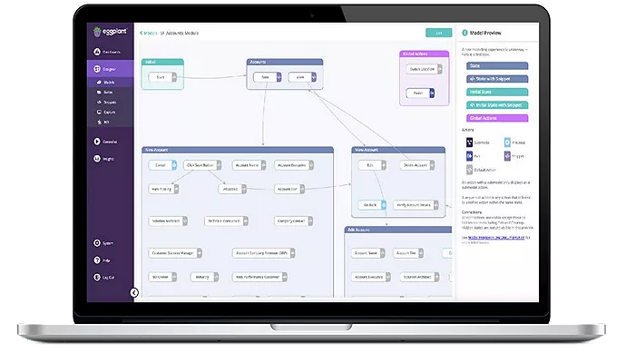 Analytics dashboard showing PLM test metrics and data visualizations on a laptop screen